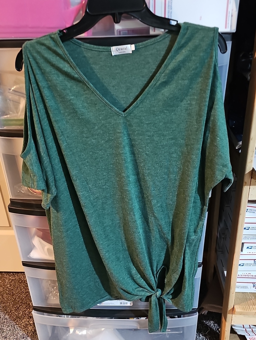 Green V-Neck Tie-Front Women's Top Xxl